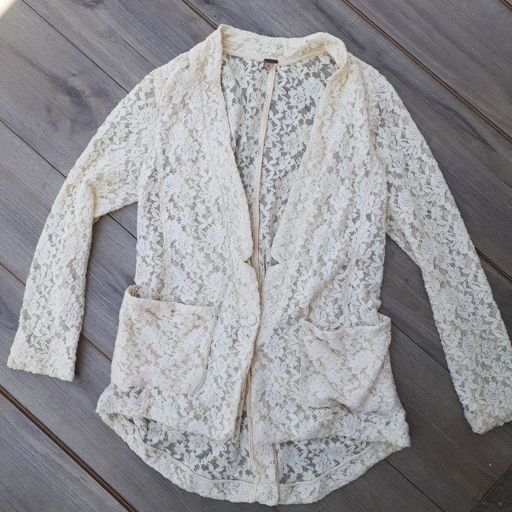 Free People Lace Jacket Ivory Cream EUC L 10